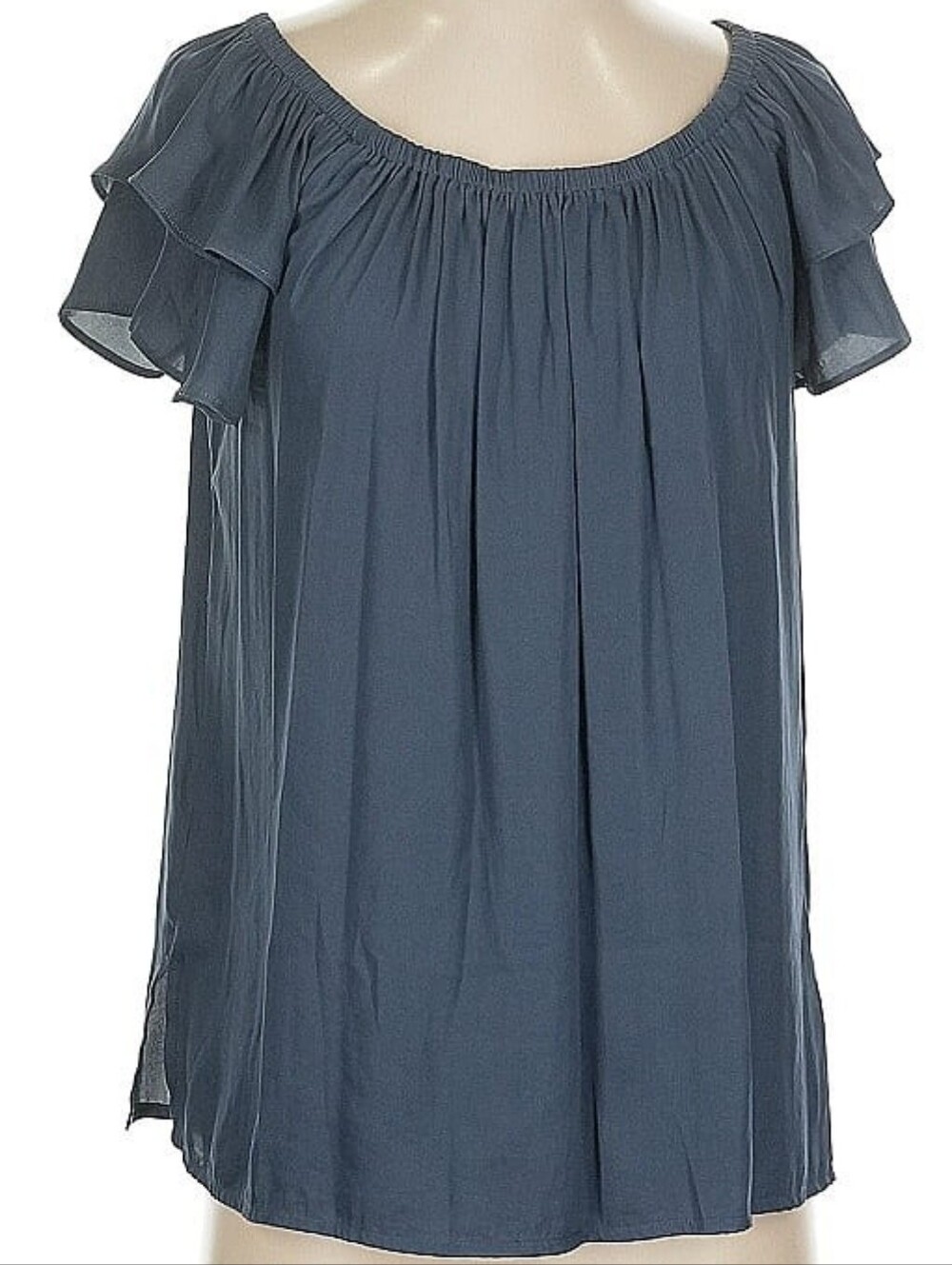 Lof5 Ruffled Short-Sleeve Peasant Top in Slate Blue